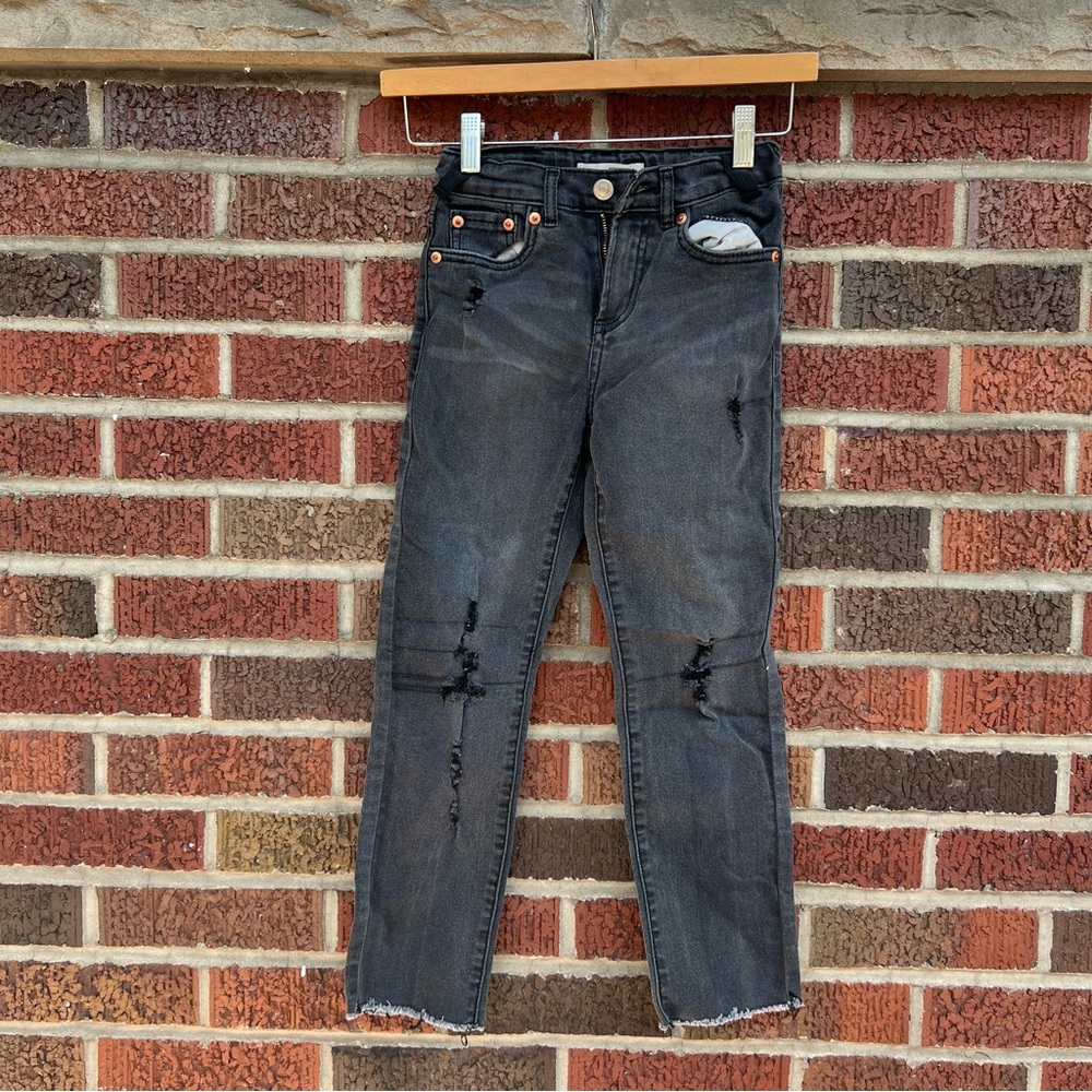 Levi’s Black Washed Distressed High Rise Ankle Straight Denim Jeans